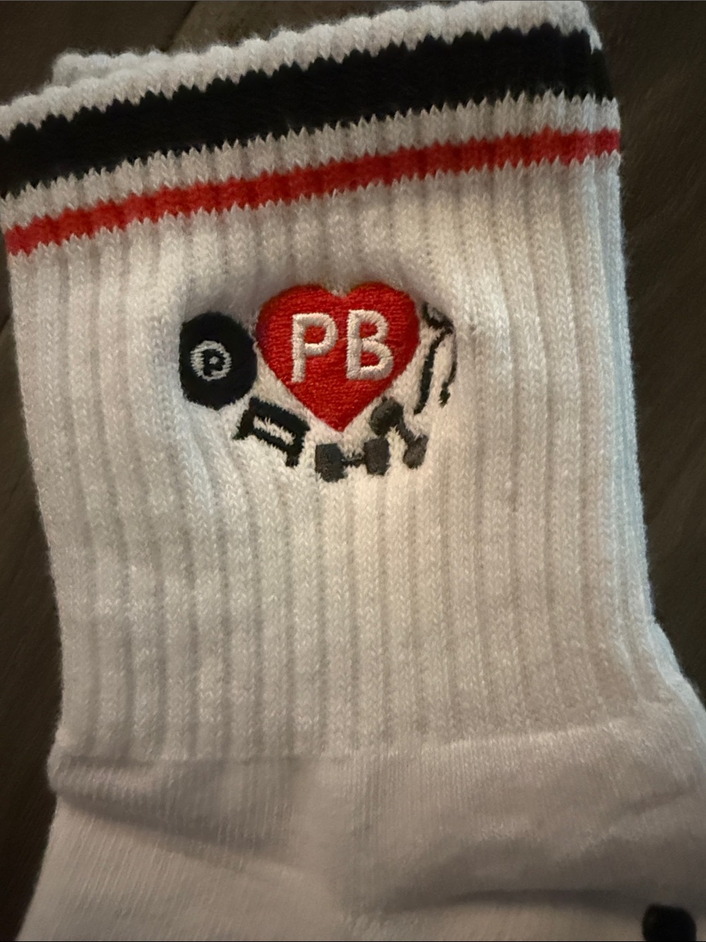 Gripper Crew Socks - White with Red & Black Accents - Picture 2 of 3